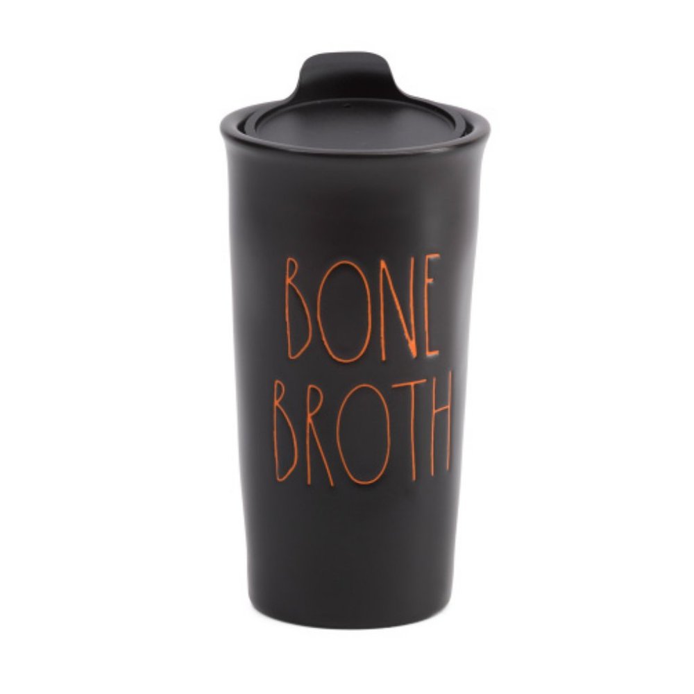 NEW Rae Dunn Bone Broth Ceramic Travel Mug Cup Coffee Tumbler Halloween Witch